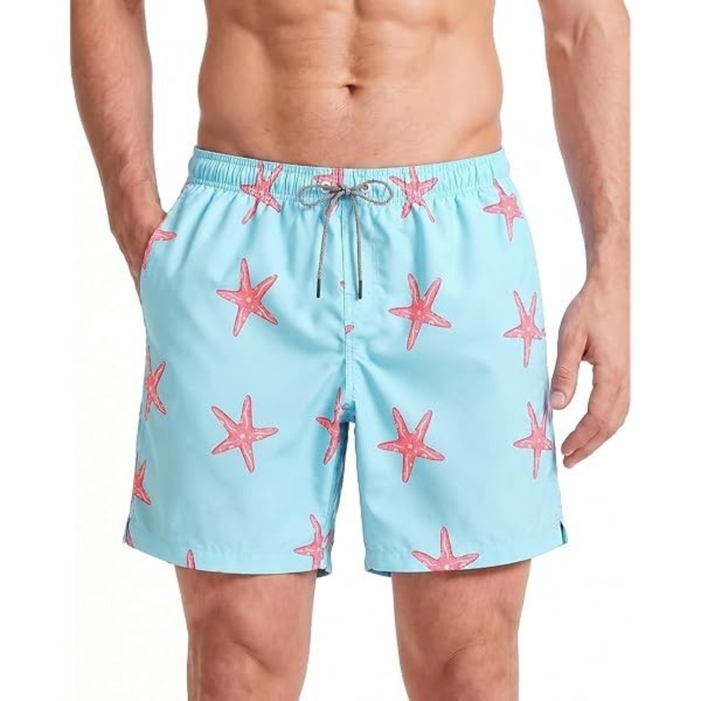 NWT Maamgic Mens Starfish Swim Trunks Size L Blue Coastal‎ Beachwear